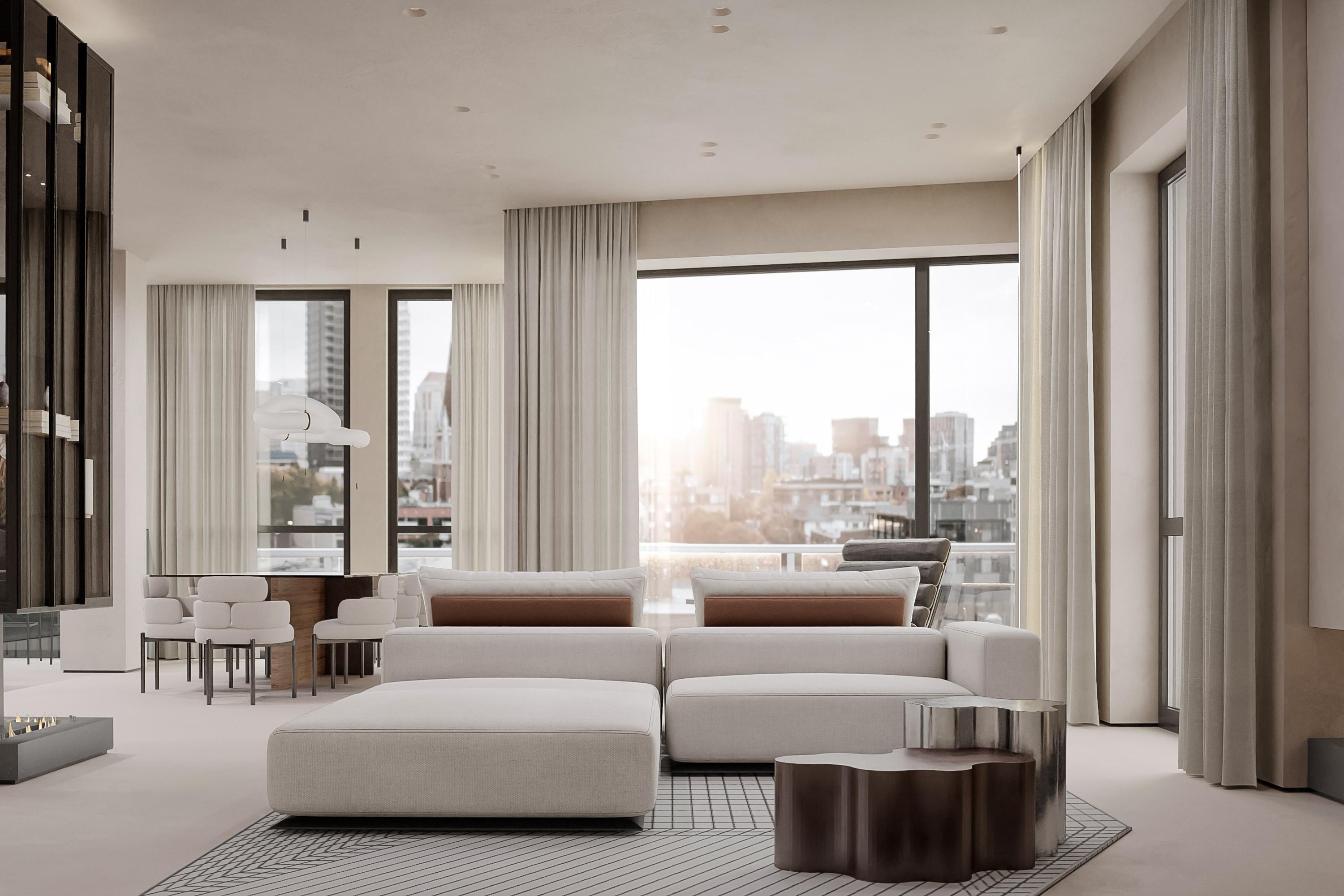 Un moderno soggiorno con abbondante luce naturale, caratterizzato da mobili contemporanei e un design elegante. Gli arredi riflettono un'attenzione particolare all'interior design, creando uno spazio accogliente e raffinato, tipico degli interni milanesi.